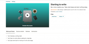 Screenshot of the Starting to Write Udemy page